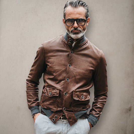Perforated Leather Bottoms  Brown Jacket
