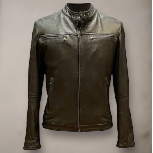 Biker Zip Black Leather Jacket - Vaturi