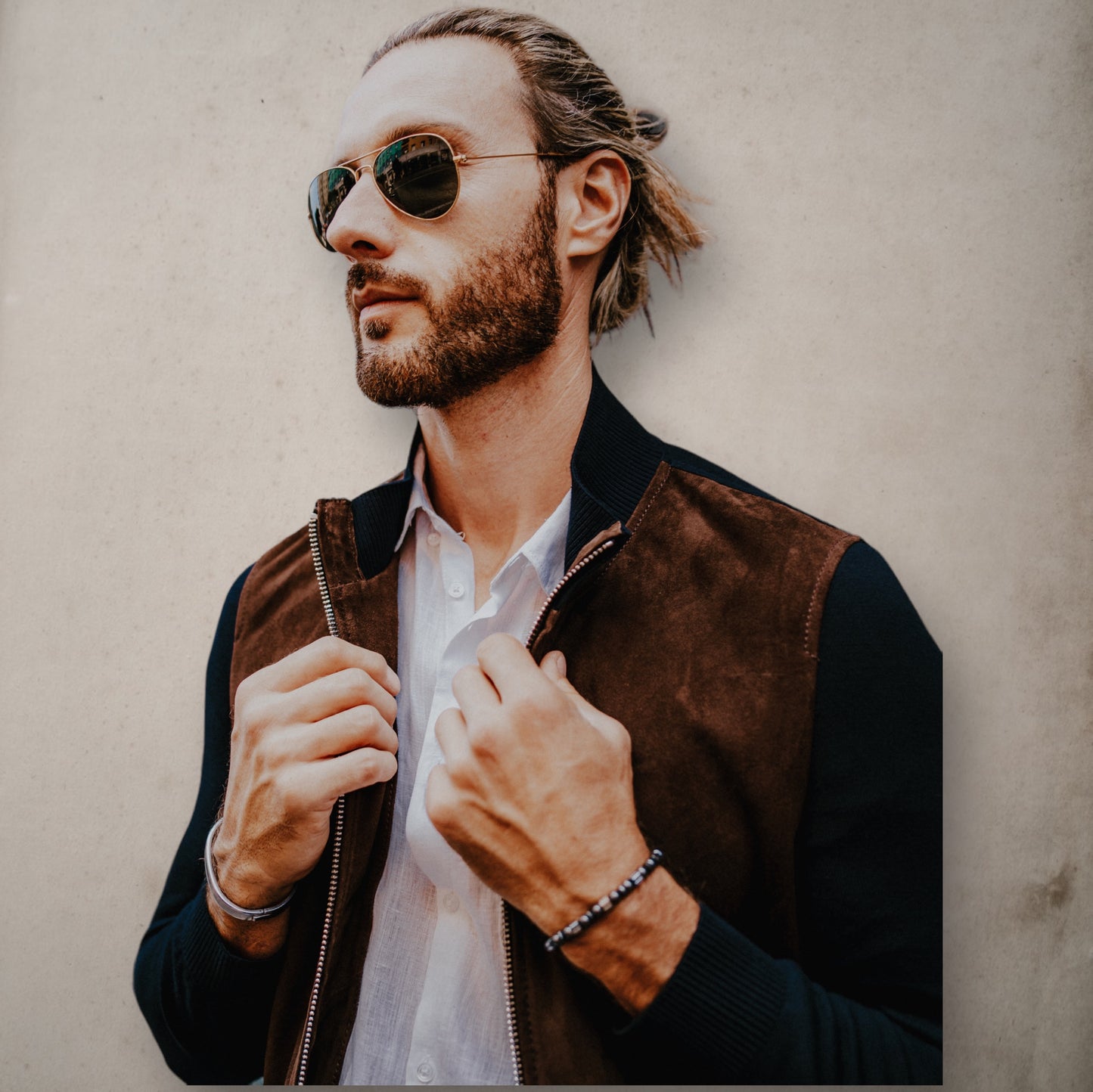 Suede and Navy fabric Jacket