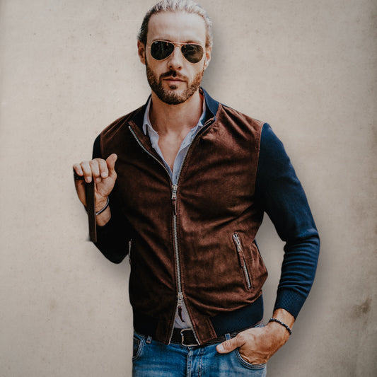 Suede and Navy fabric Jacket