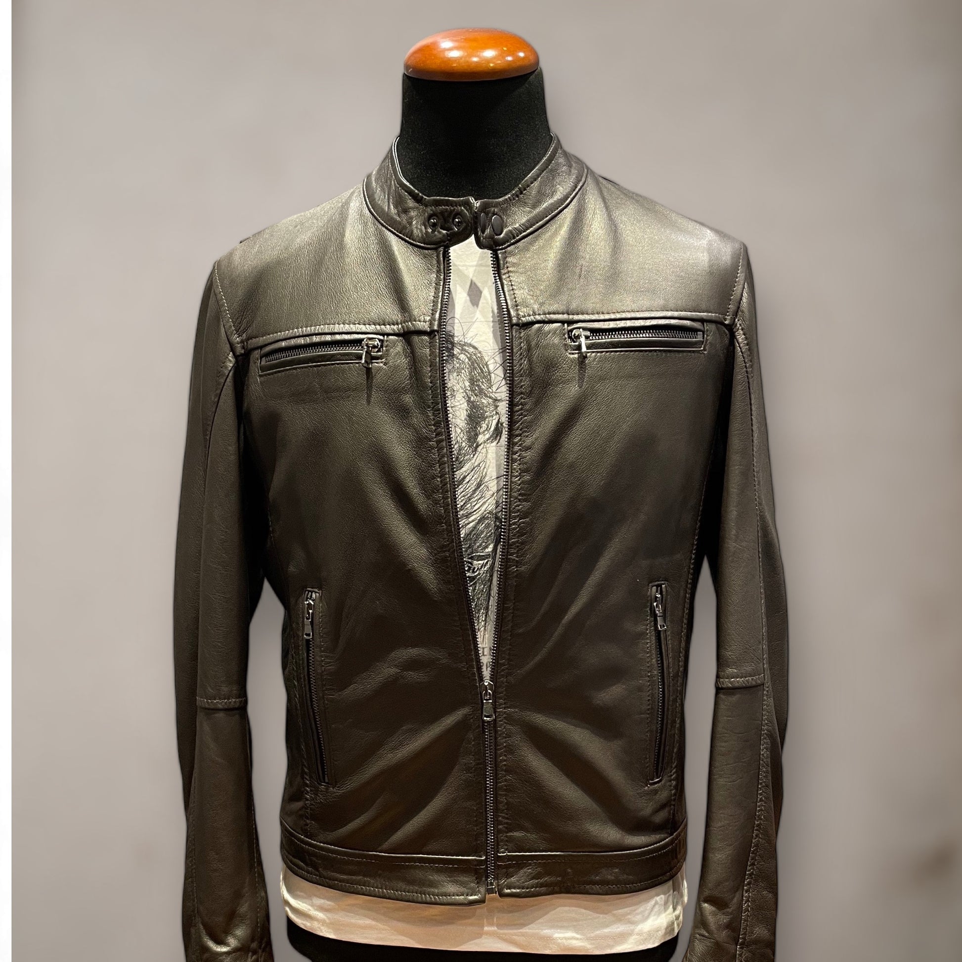 Biker Zip Brown Leather Jacket - Vaturi