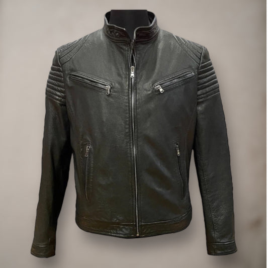 Biker Black Leather Jacket - Vaturi