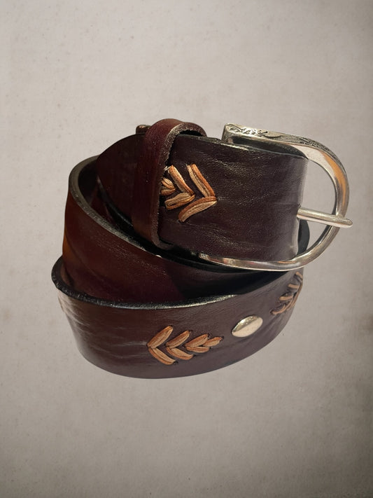 Brown Embroidered  Leather Belt adjustable