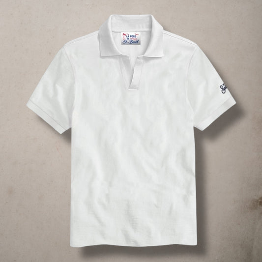 Cotton Piquet Polo Shirt Dusty Blue White