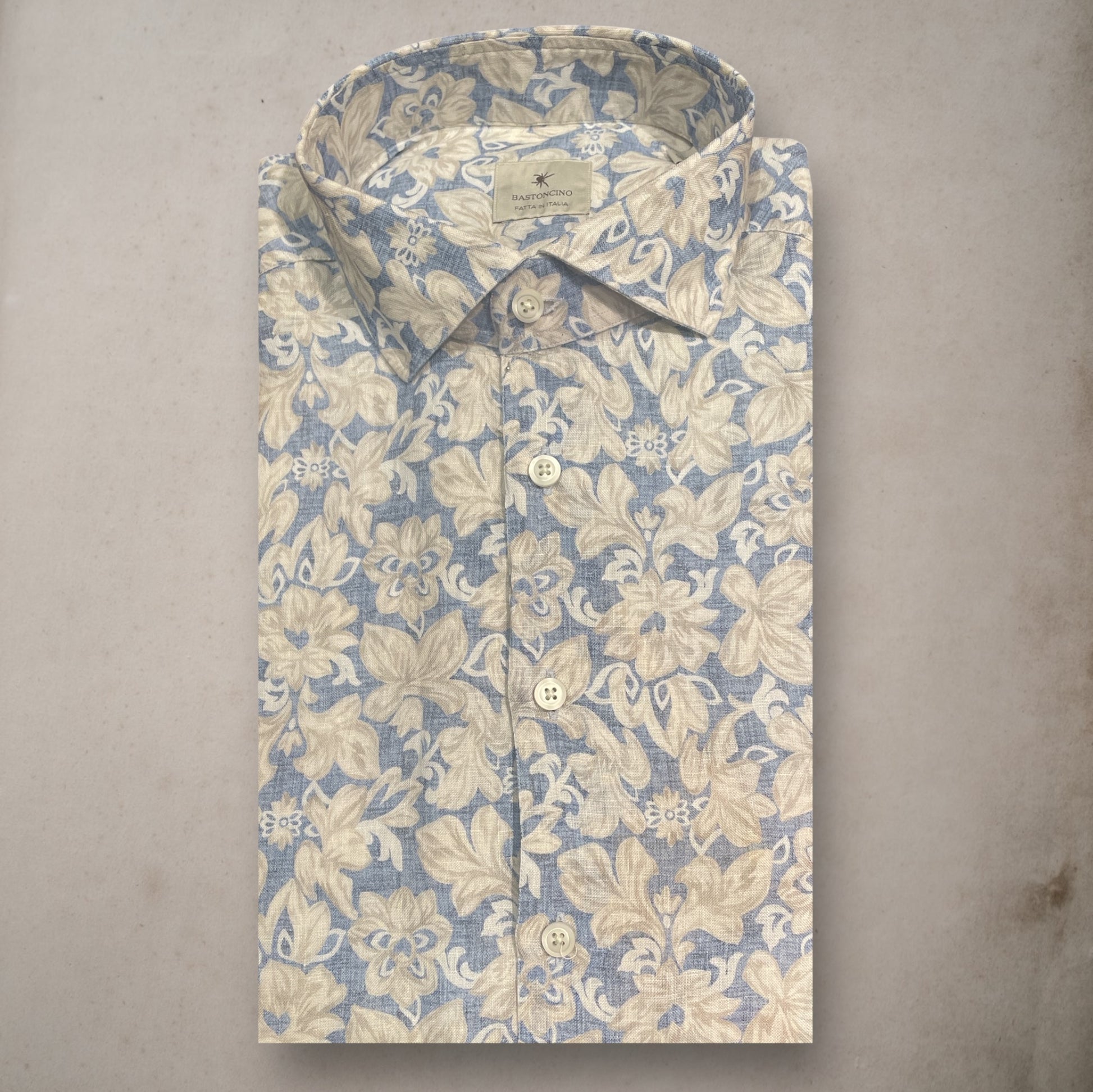 Linen Shirt Sky and Taupe Flowres - Vaturi