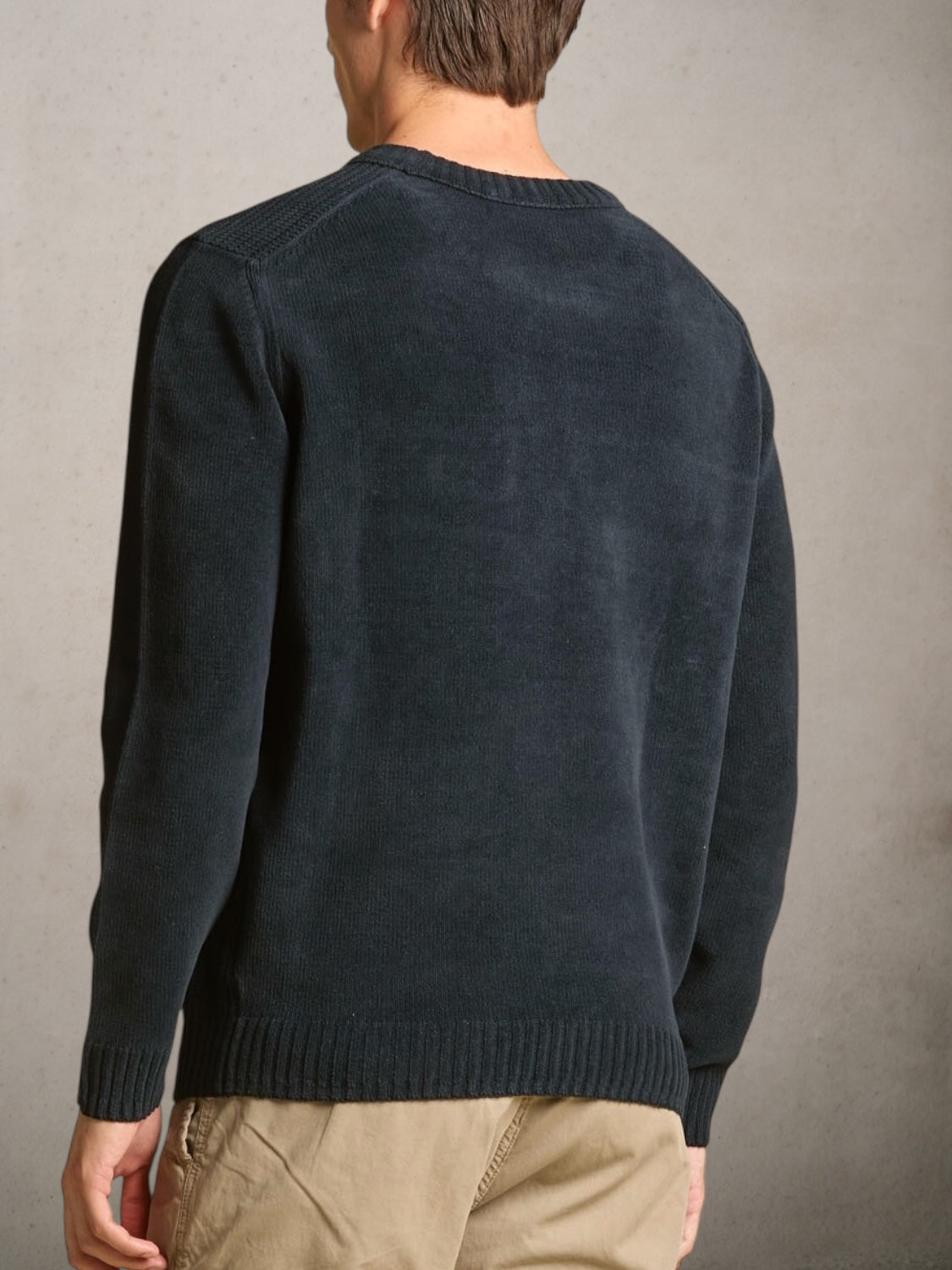 Chenille Sweater With Chest Pocke Navy