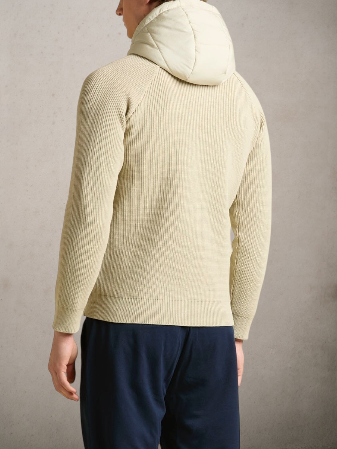 Padded Nylon And Rib-Knit Jacket Light Beige