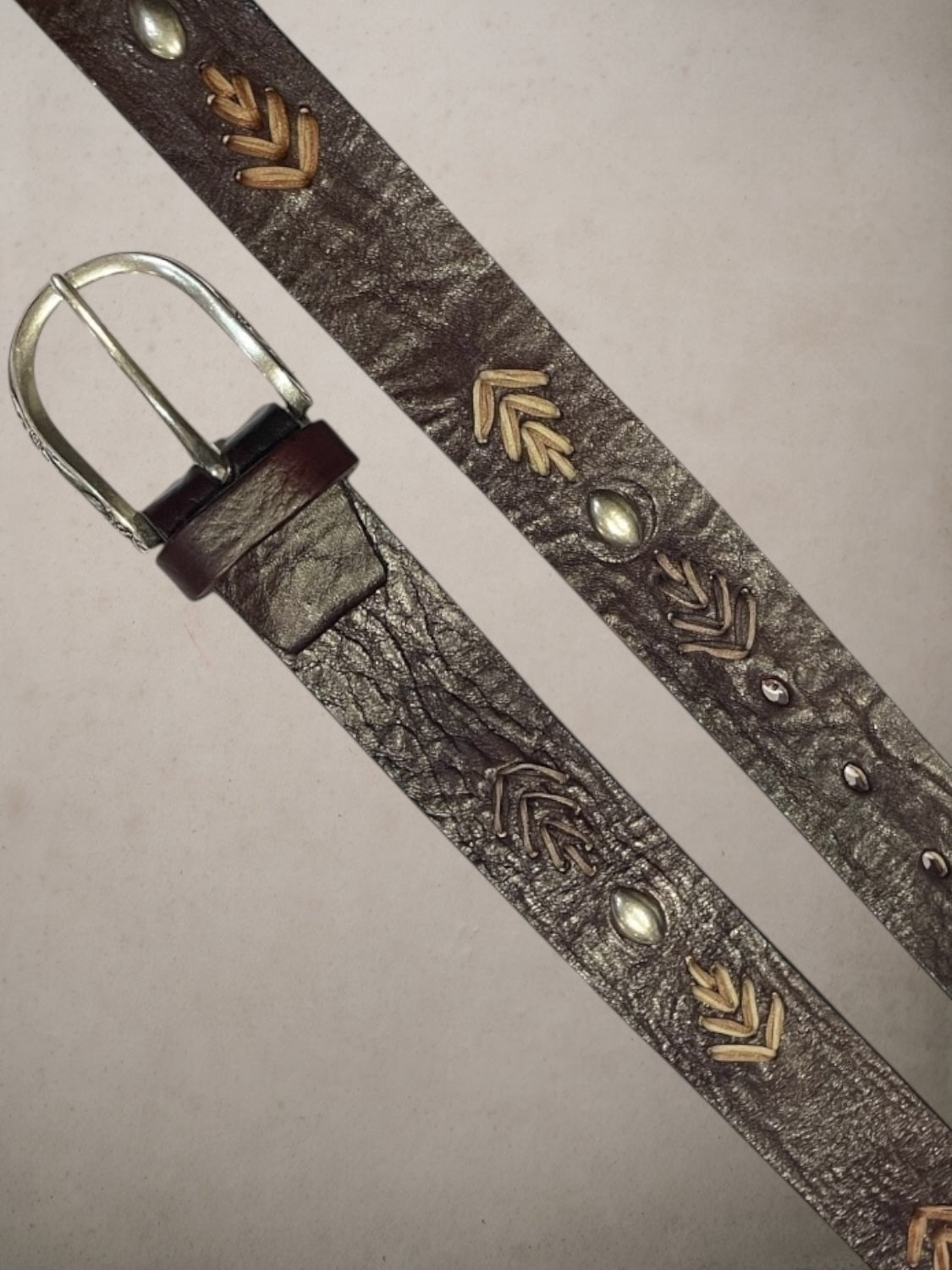 Brown Embroidered  Leather Belt adjustable