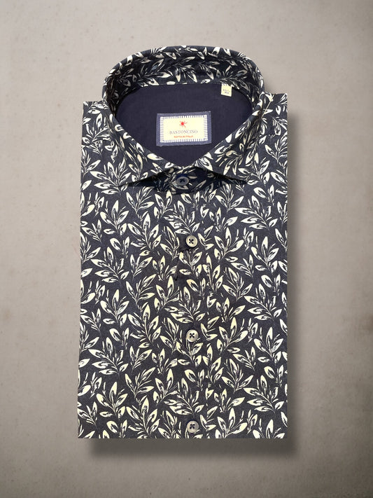 Navy and White Leaves  Shirt