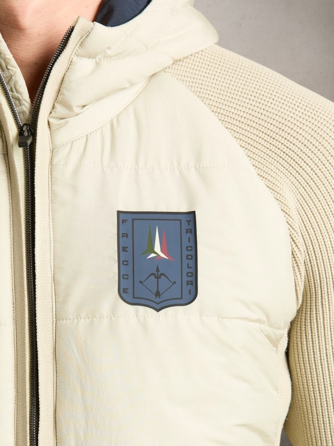 Padded Nylon And Rib-Knit Jacket Light Beige