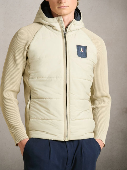Padded Nylon And Rib-Knit Jacket Light Beige