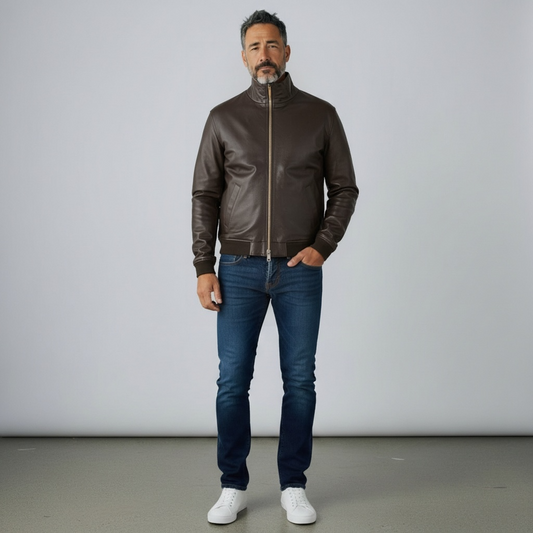 Tobia Brown Leather reversible Jacket