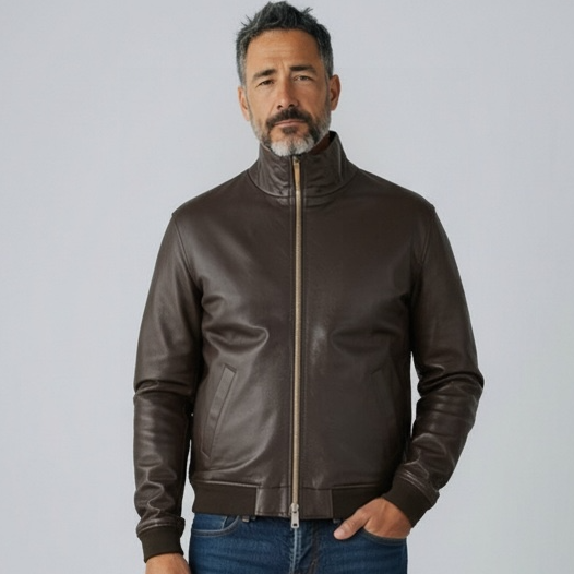 Tobia Brown Leather reversible Jacket