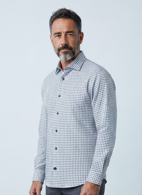 Camicia Blu Navy Cashmere e Cotone Bastoncino