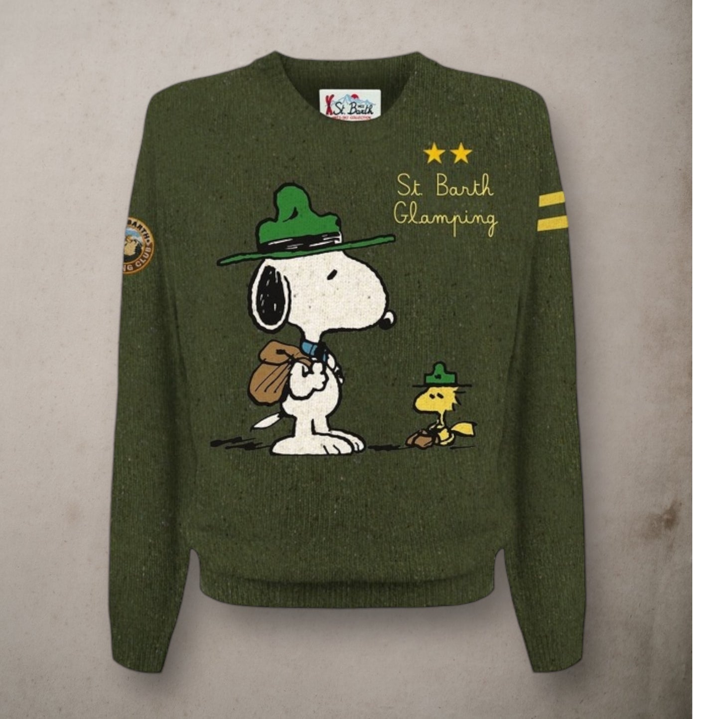 Maglione verde Snoopy Glamping