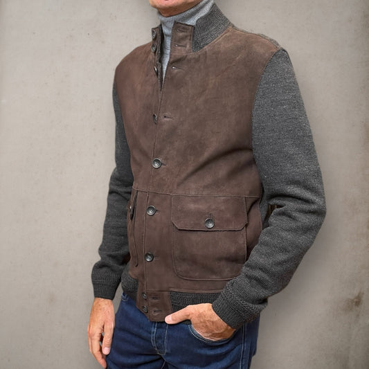 Brown Suede and Grey Fabric Jacket