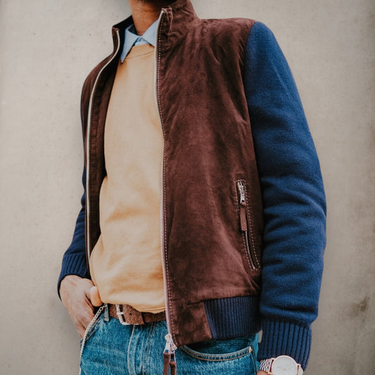 Suede and Navy fabric Jacket