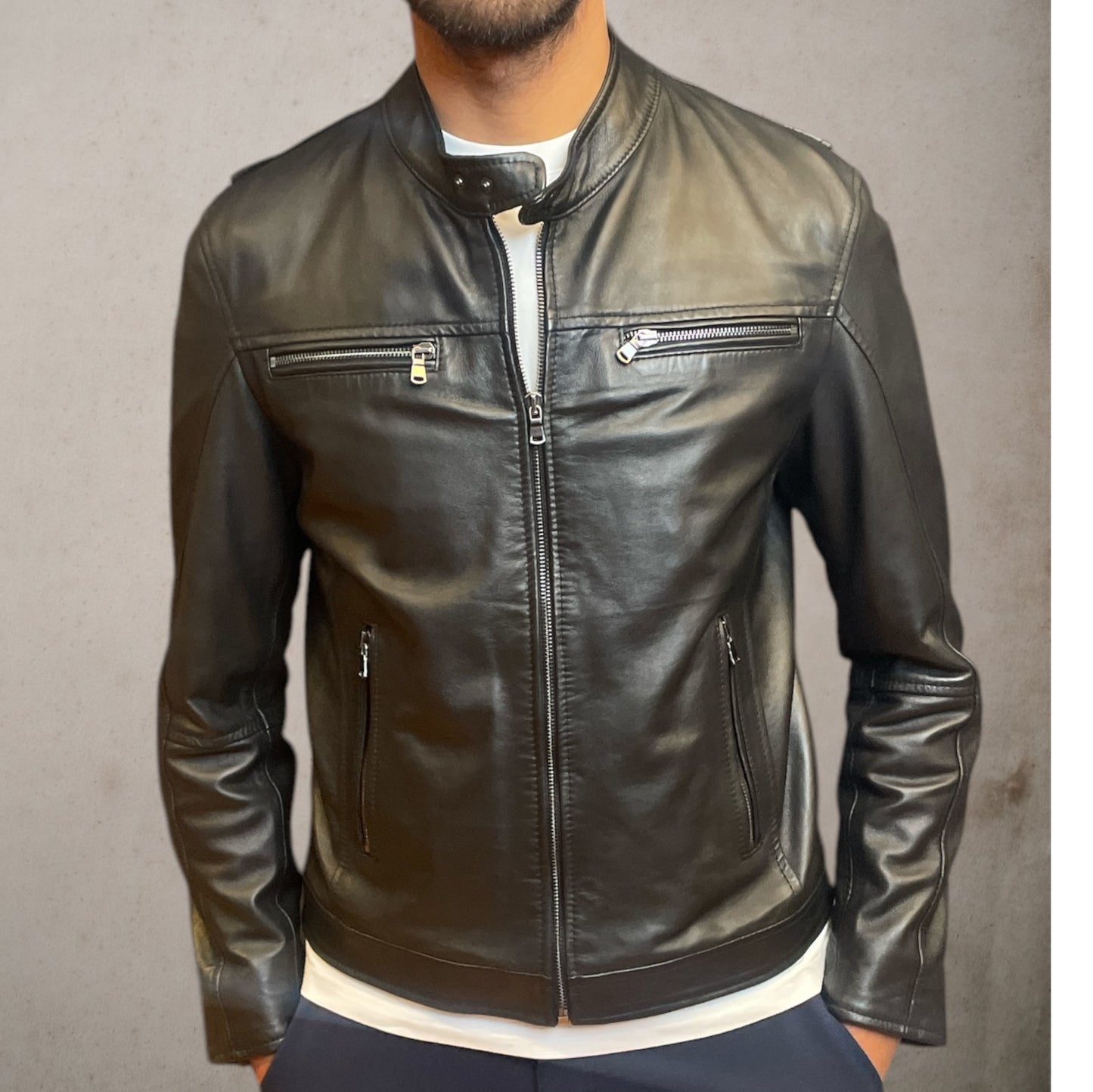 Biker Zip Black Leather Jacket