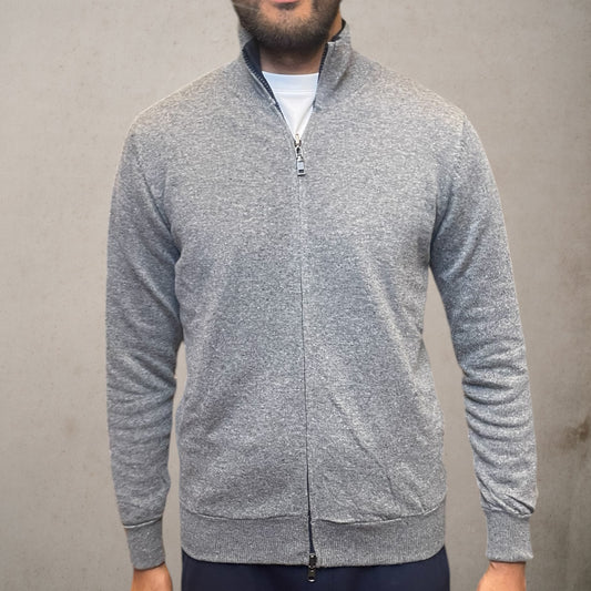 Cardigan Zip Reversibile Blu Grigio