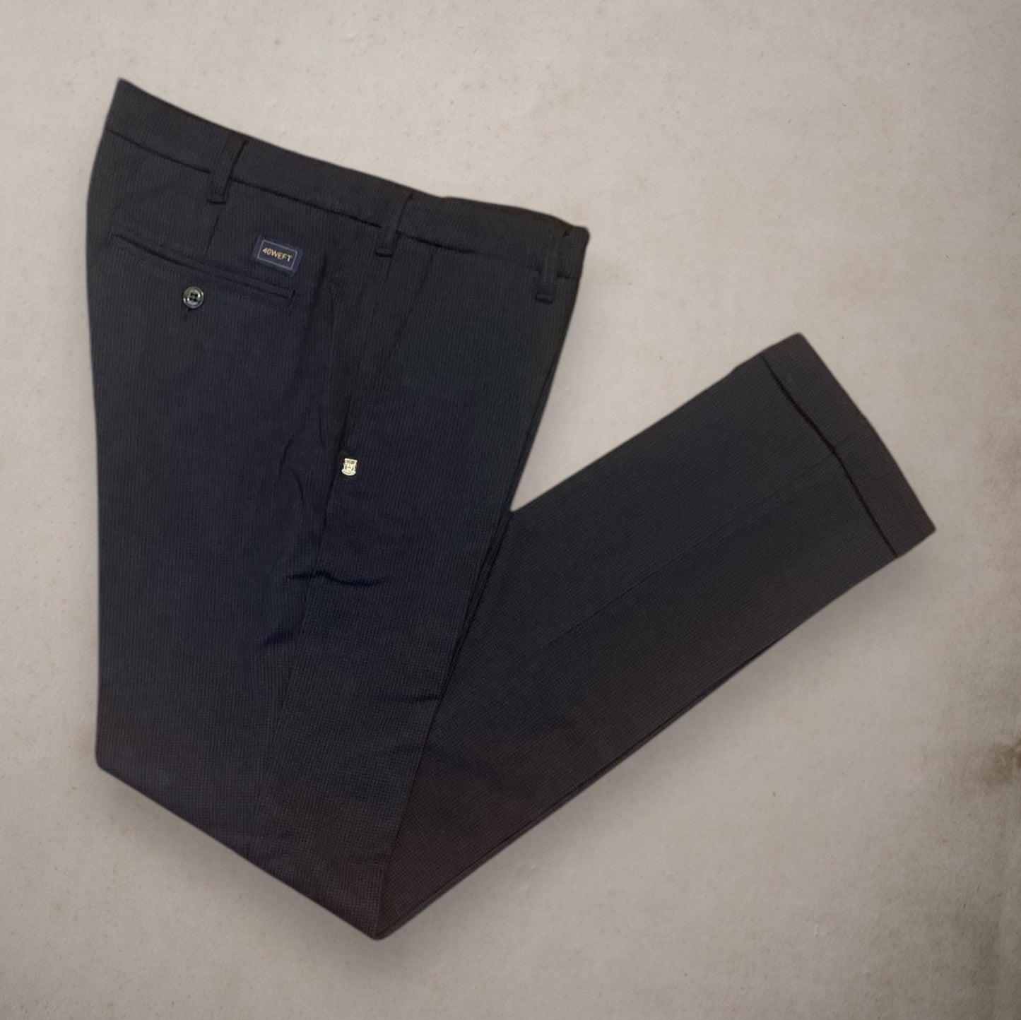 Navy Micro Checked Trousers