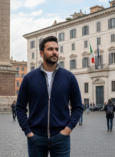 Lenny Merino’s Light Blue Cardigan Zip and Bottoms