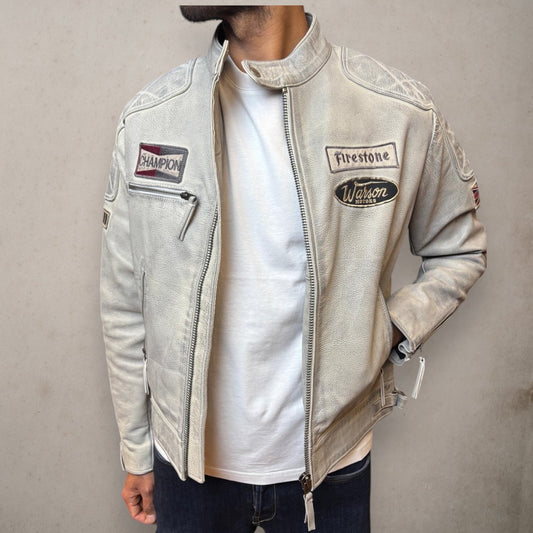 Dirty White Biker Leather Jacket