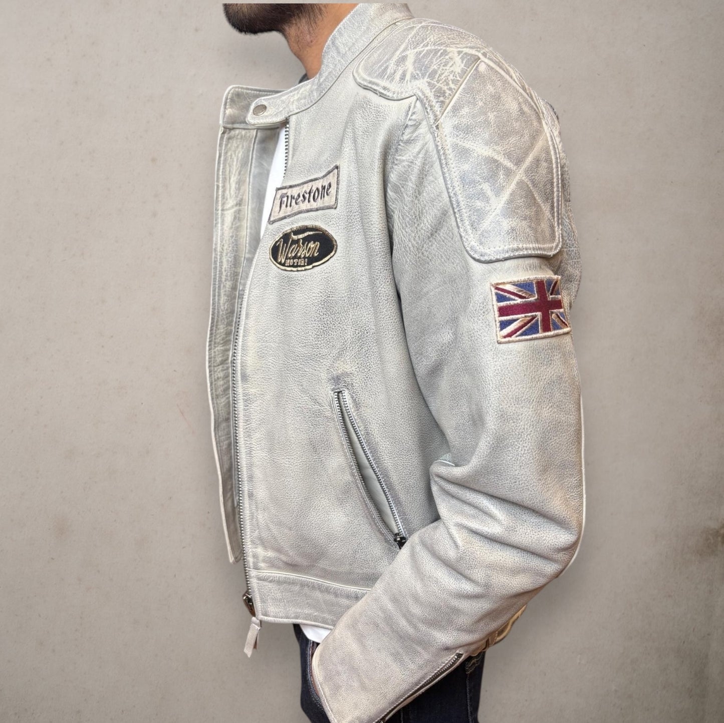 Dirty White Biker Leather Jacket