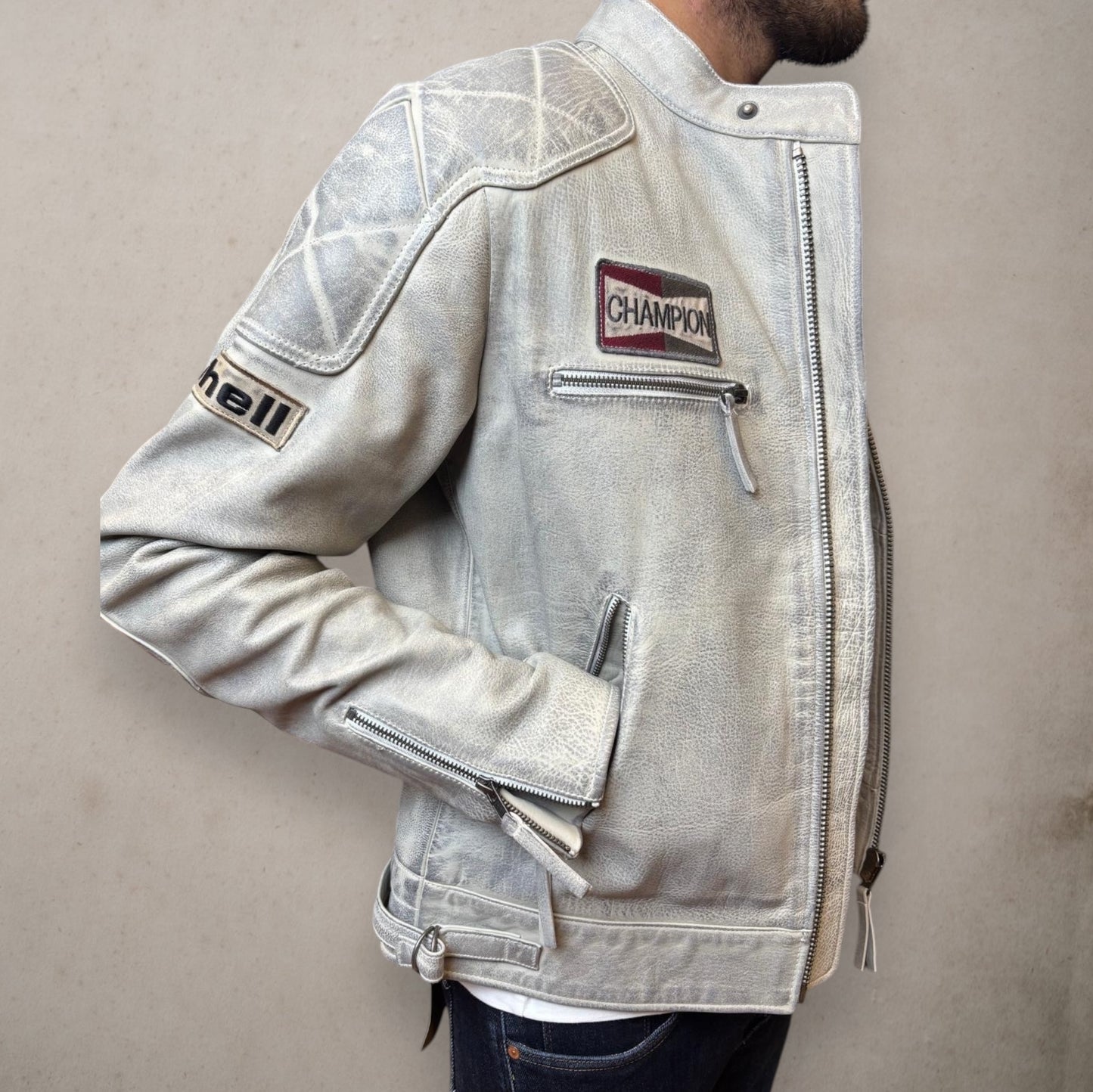 Dirty White Biker Leather Jacket