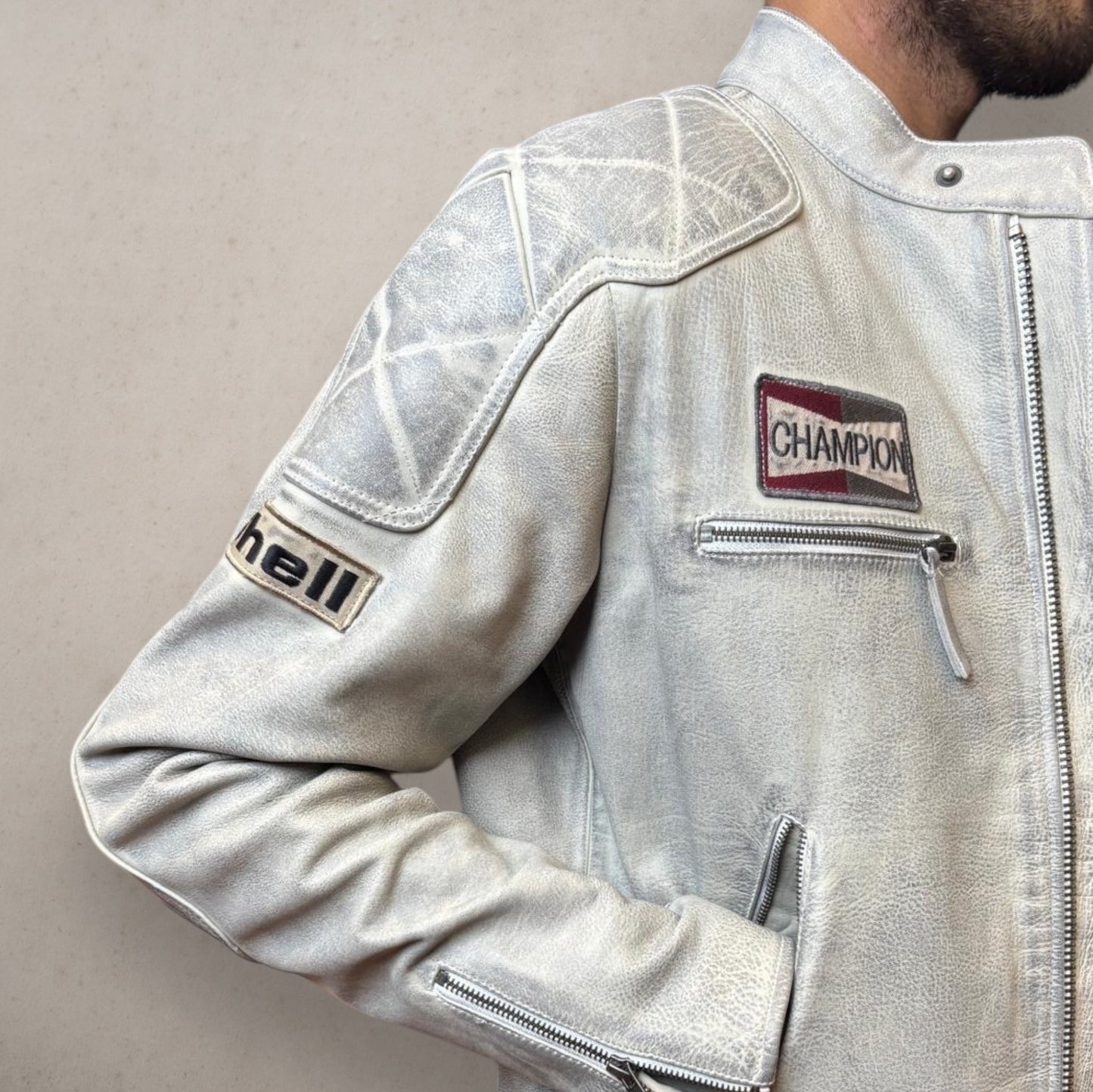 Dirty White Biker Leather Jacket