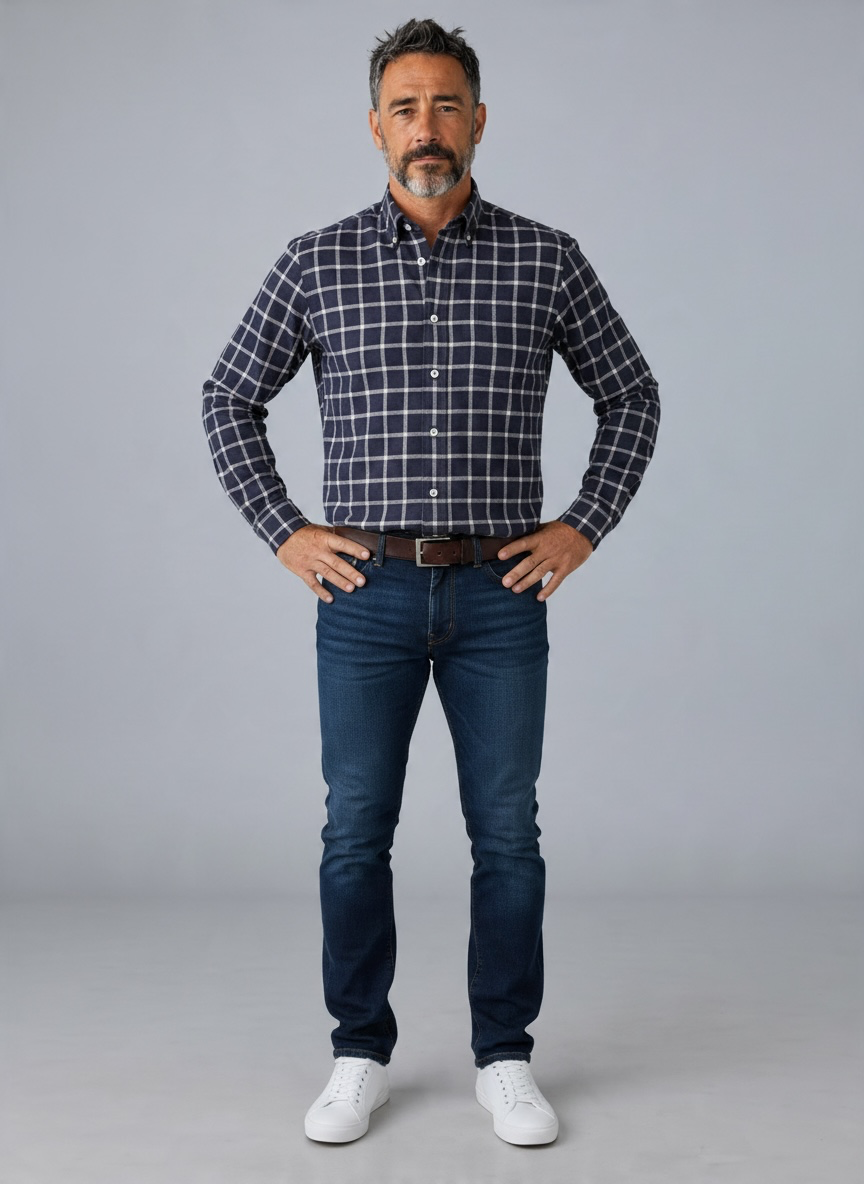 Shirt Warm Cotton Checked Blue and White