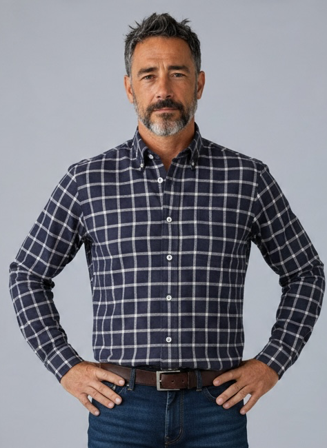 Shirt Warm Cotton Checked Blue and White