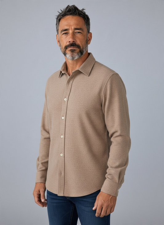 Warm Cotton and Cashmere Light Brown Shirt - Vaturi