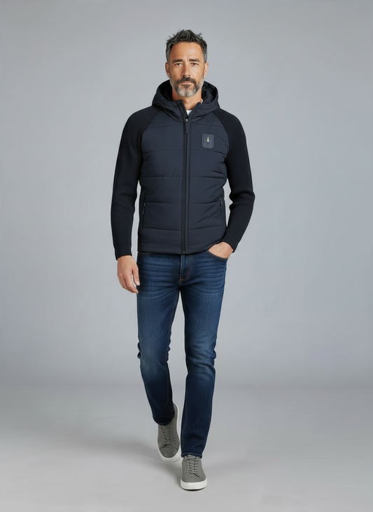 Padded Nylon And Rib-Knit Jacket Navy