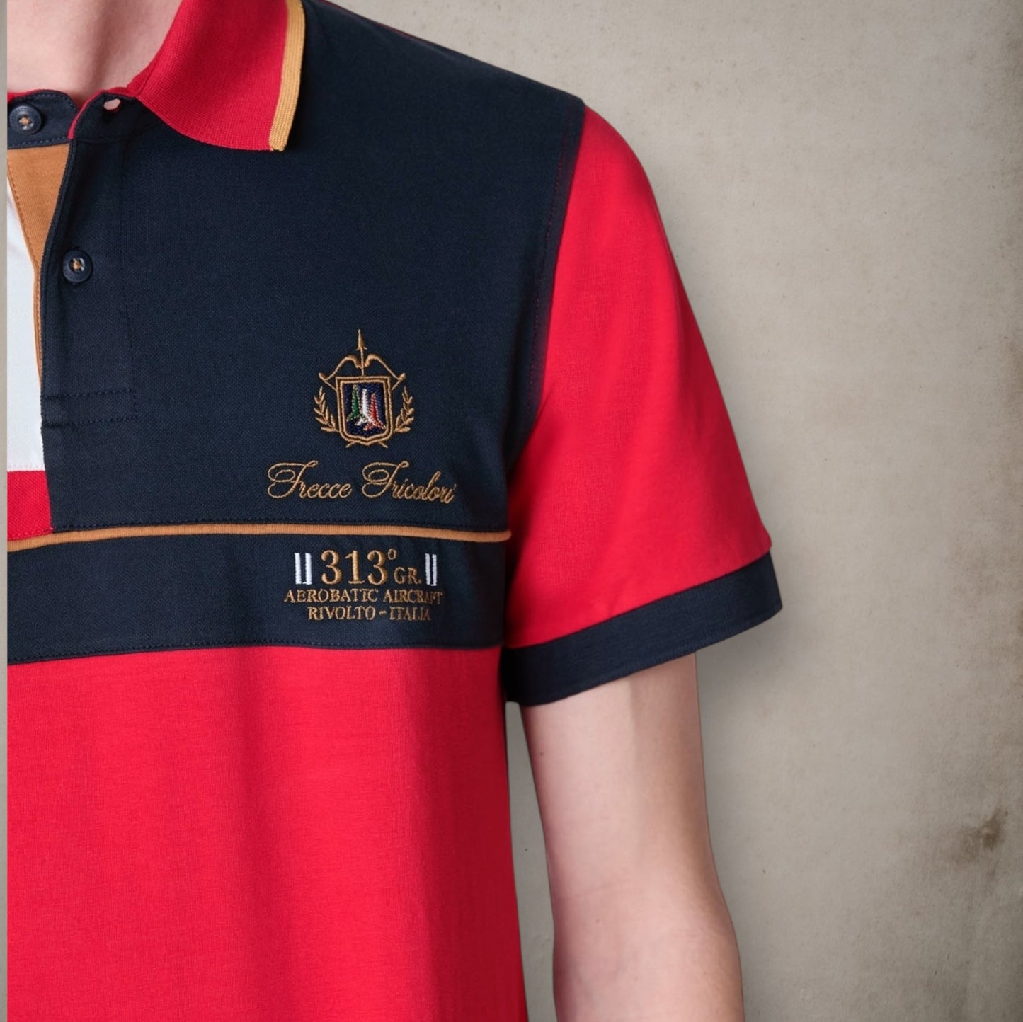 Polo Embrodered Red Color Block