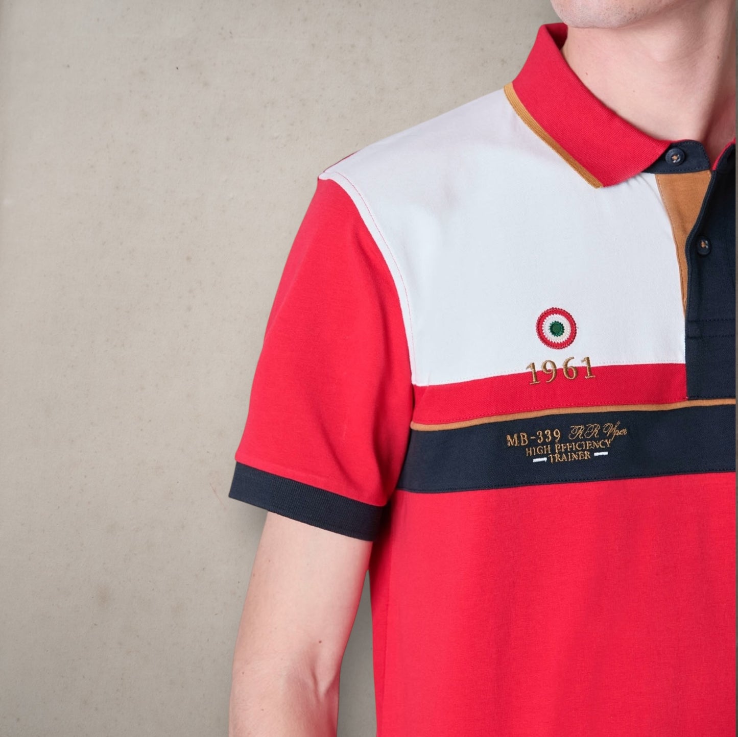 Polo Embrodered Red Color Block