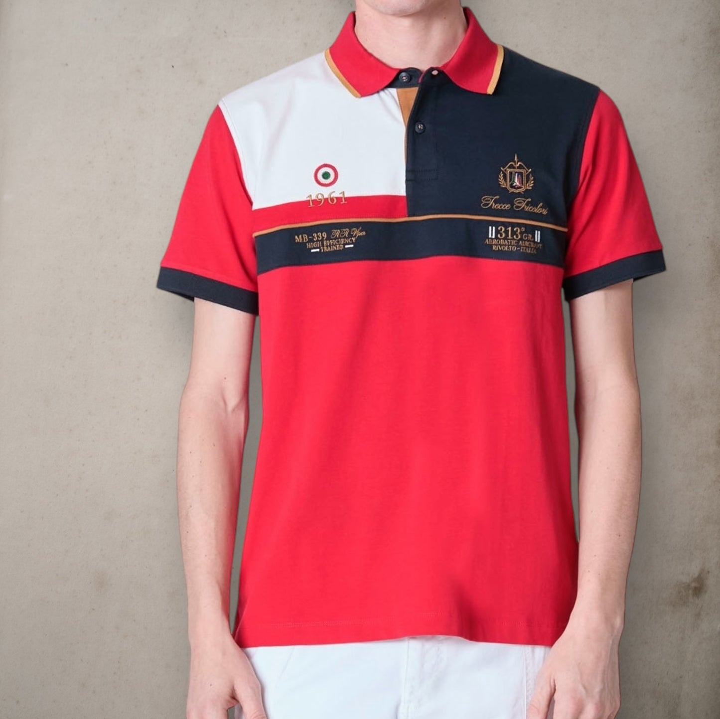 Polo Embrodered Red Color Block