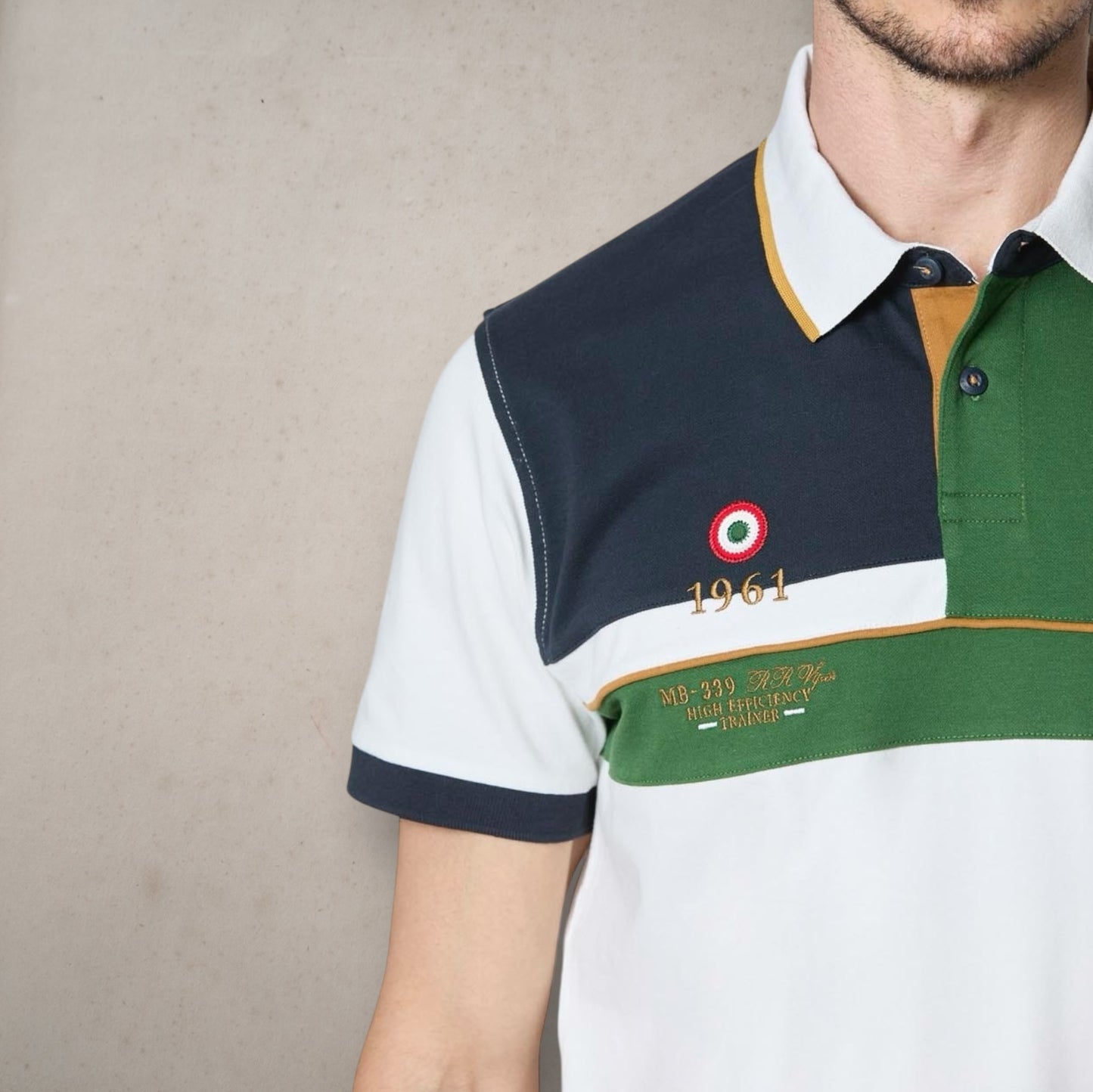 Polo Embrodered Green Color Block