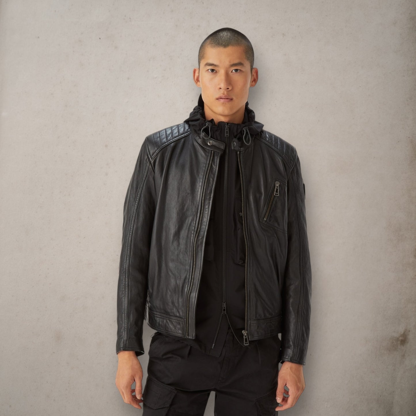 V Racer Jacket Cheviot Leather Black