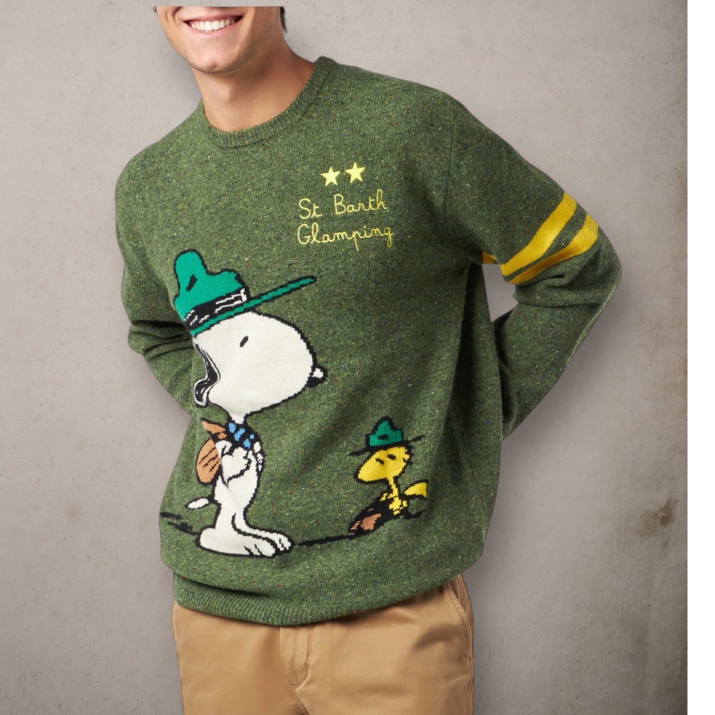 Maglione verde Snoopy Glamping