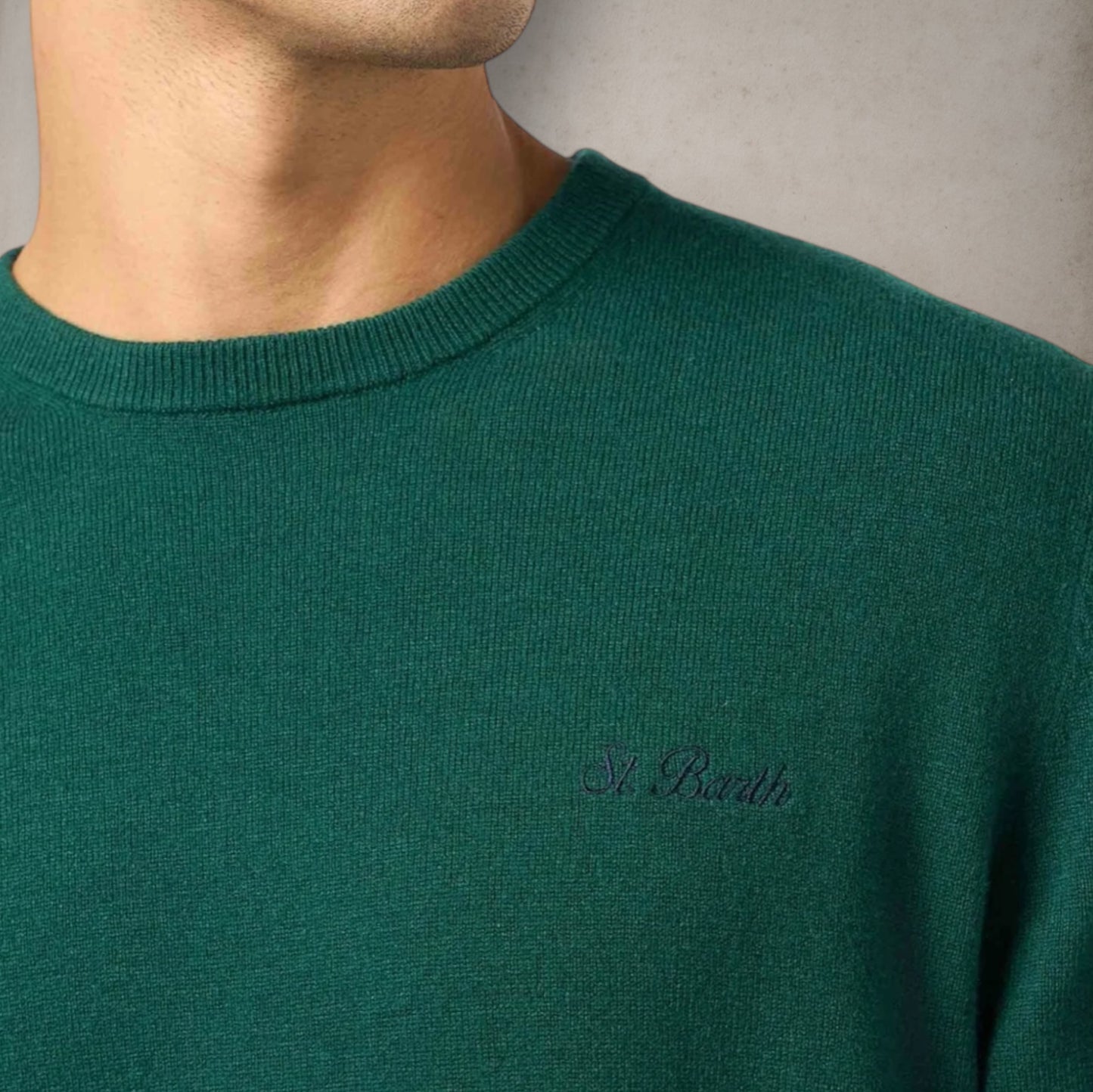 Green Blended Cashmere Crewneck Sweater