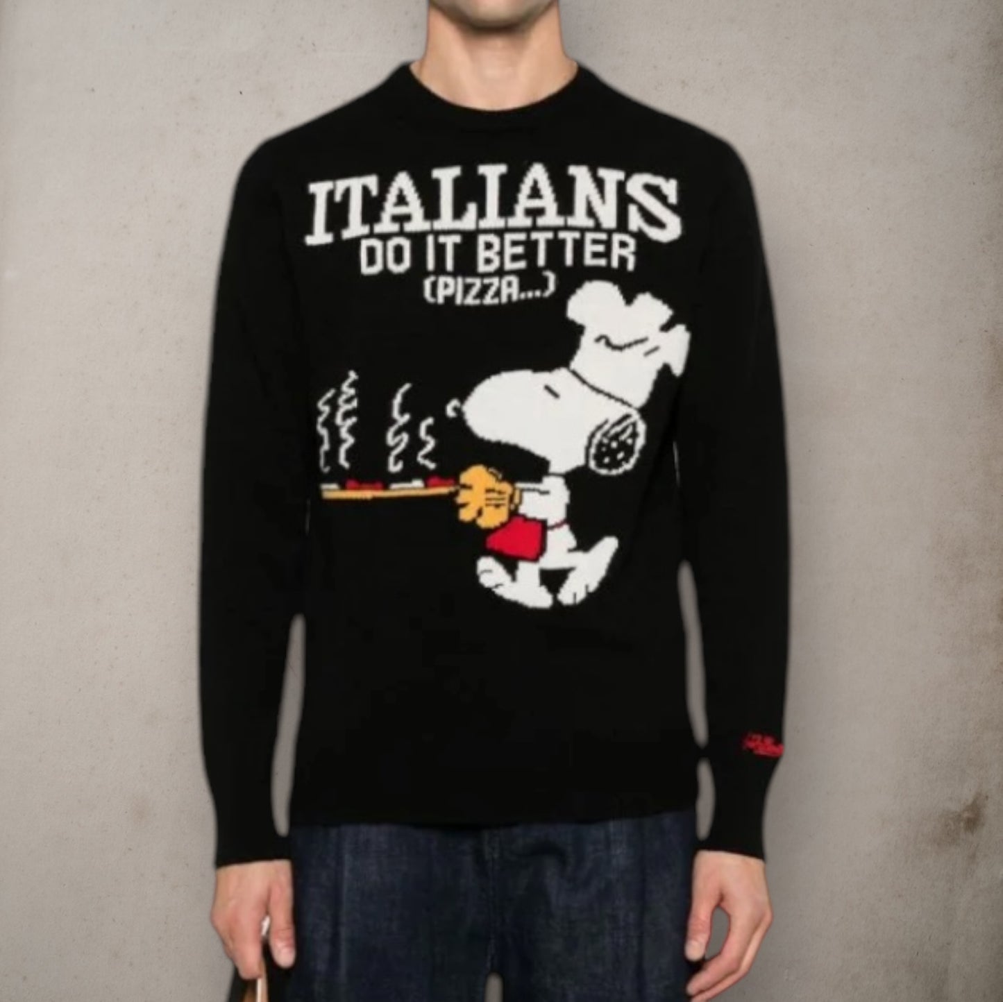 Black Cashmere Crewneck Sweater Pizza