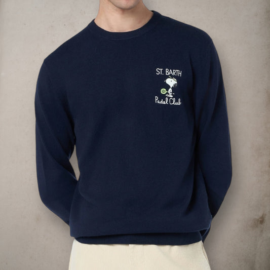 Blue Sweater Snoopy Padel Embroidery