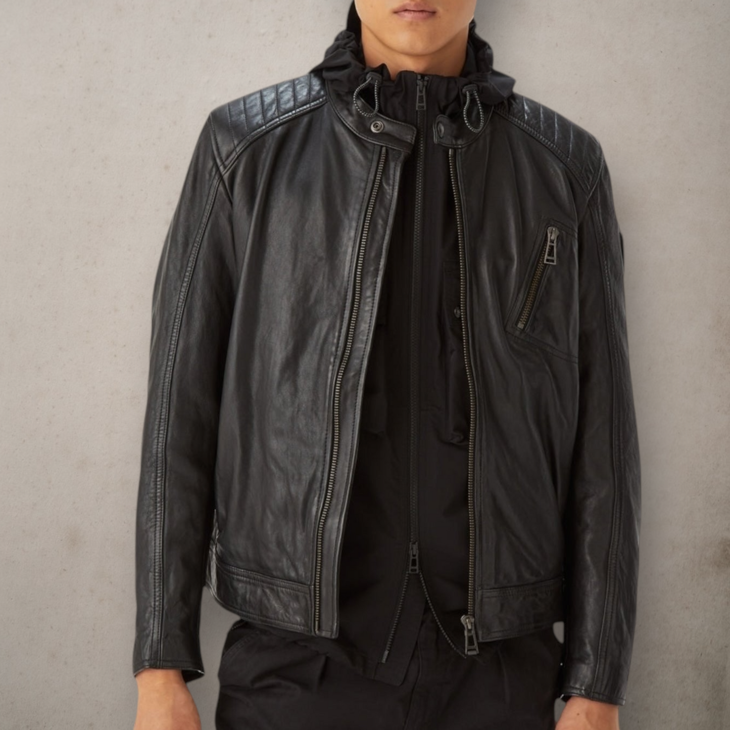 V Racer Jacket Cheviot Leather Black