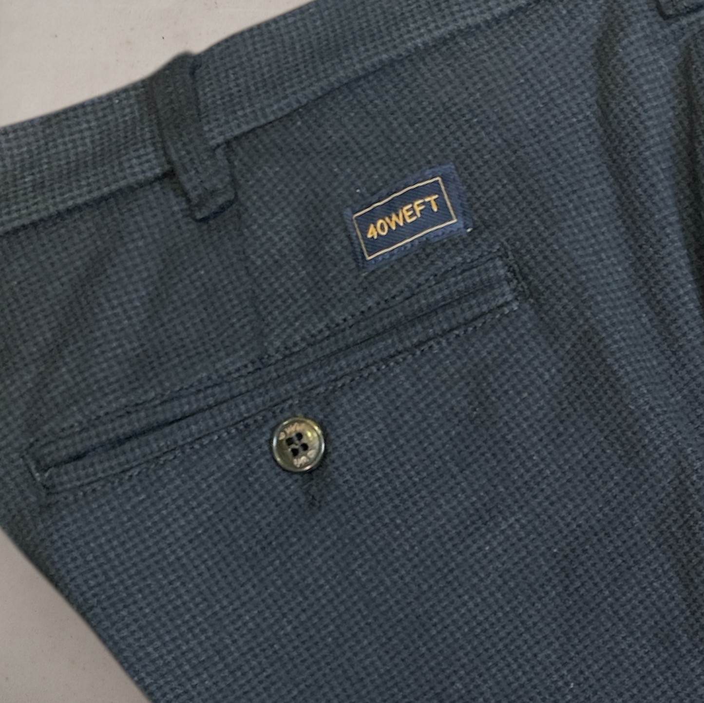 Navy Micro Checked Trousers