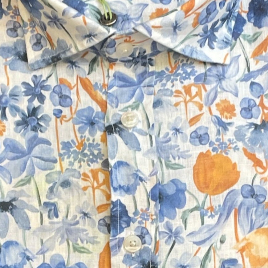 Shirt Orange  Flowers Bastoncino